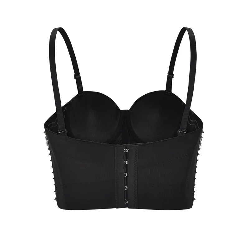 Black Bustier Crop Top with Silver Rivets