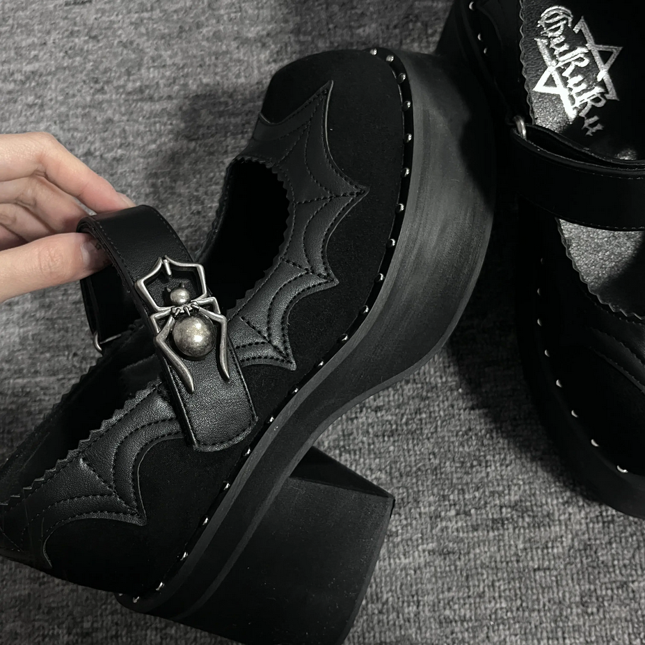 Gururu Original Spider Theme Gothic Black Shoes