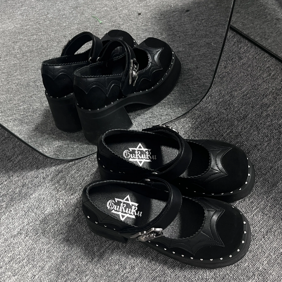 Gururu Original Spider Theme Gothic Black Shoes