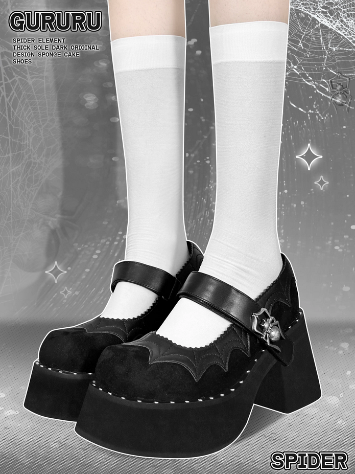 Gururu Original Spider Theme Gothic Black Shoes