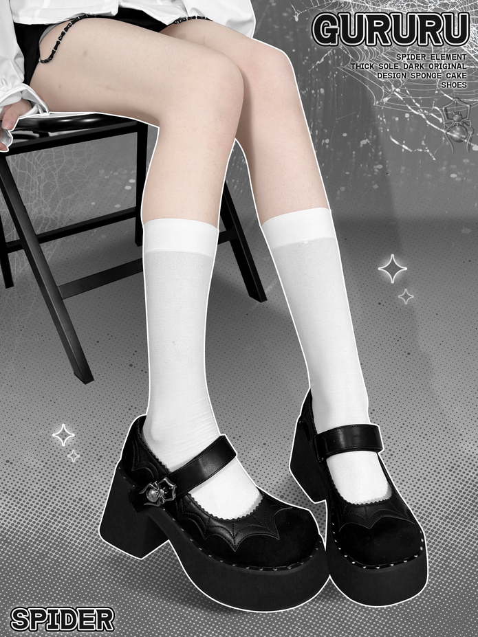 Gururu Original Spider Theme Gothic Black Shoes