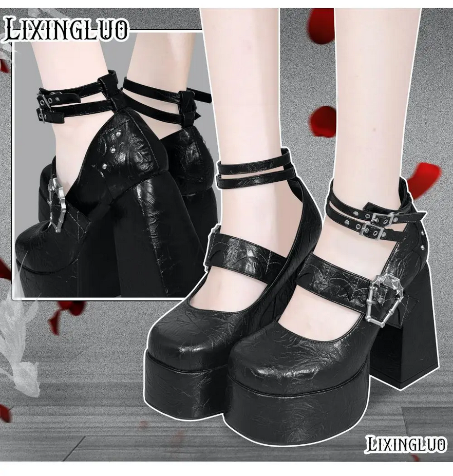 Gothic Y2k  Subculture Women&#39;s Chunky Heels Shoes