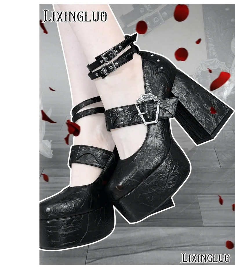 Gothic Y2k  Subculture Women&#39;s Chunky Heels Shoes