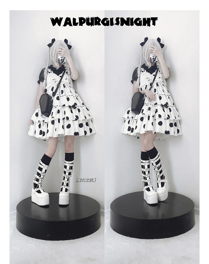 Punk Style Cross Rivets  Black and White Platform Shoes