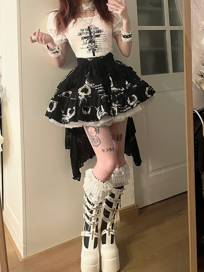 Punk Style Cross Rivets  Black and White Platform Shoes