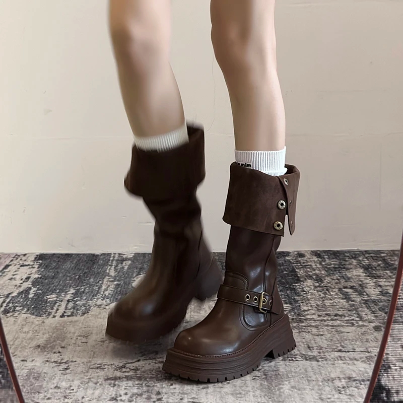 Vintage Retro Platform Thick Heels Boots
