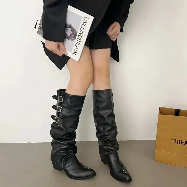 Wasteland Punk Y2k Gothic Black Rivets Boots