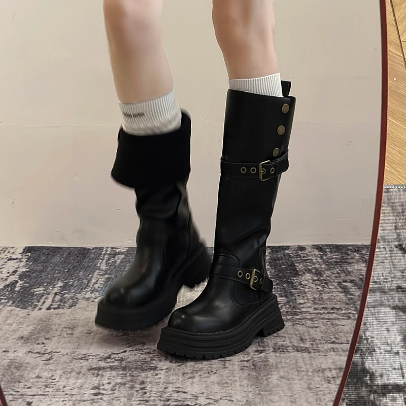 Vintage Retro Platform Thick Heels Boots