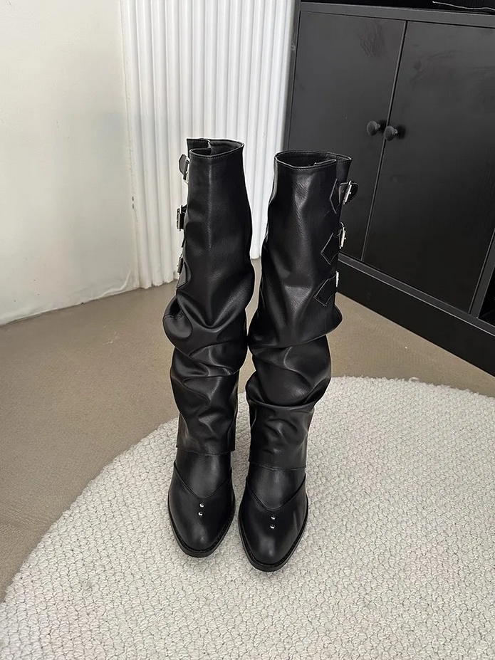 Wasteland Punk Y2k Gothic Black Rivets Boots