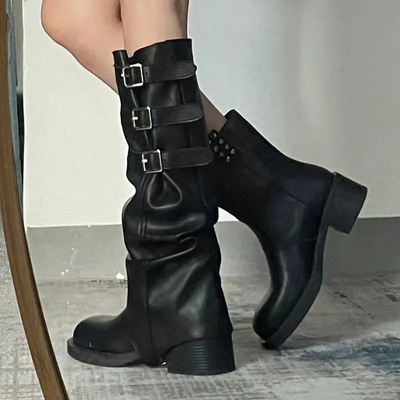 Wasteland Punk Y2k Gothic Black Rivets Boots