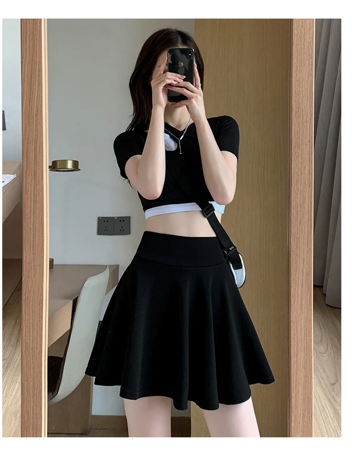 Korean High Waist Skater Skirt