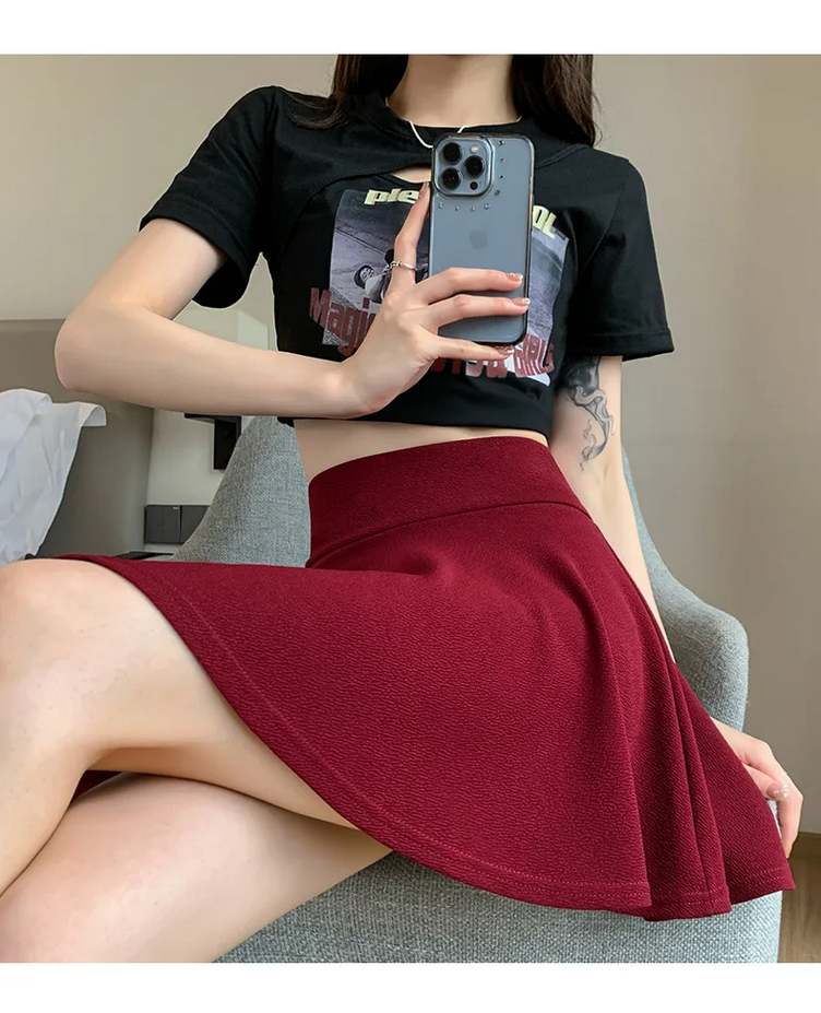 Korean High Waist Skater Skirt