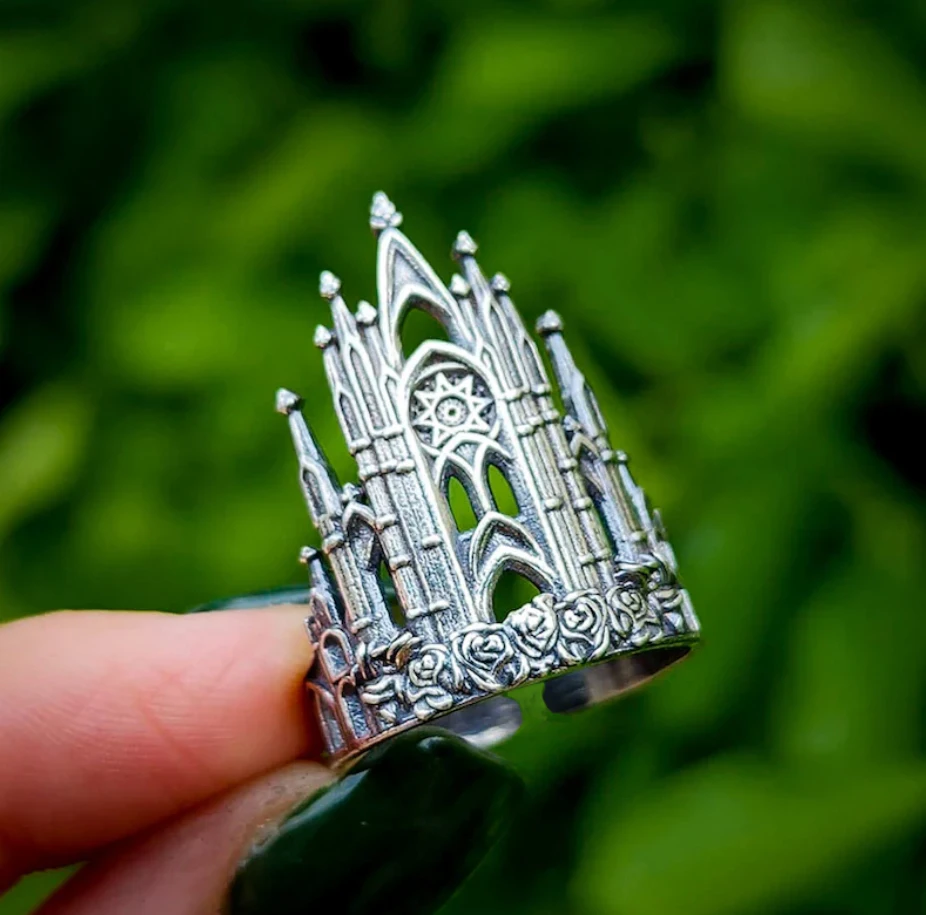 Gothic Medieval Silver Castle Ring