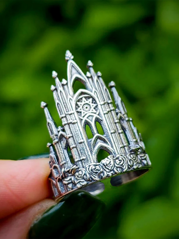 Gothic Medieval Silver Castle Ring