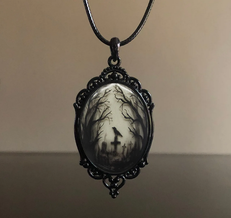Gothic Crow Charmed Necklace