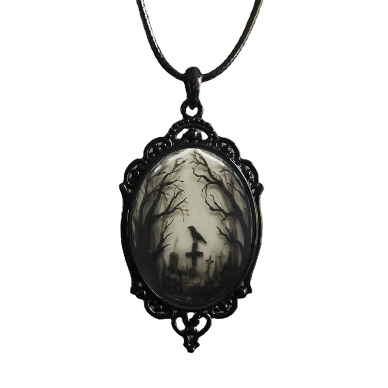 Gothic Crow Charmed Necklace