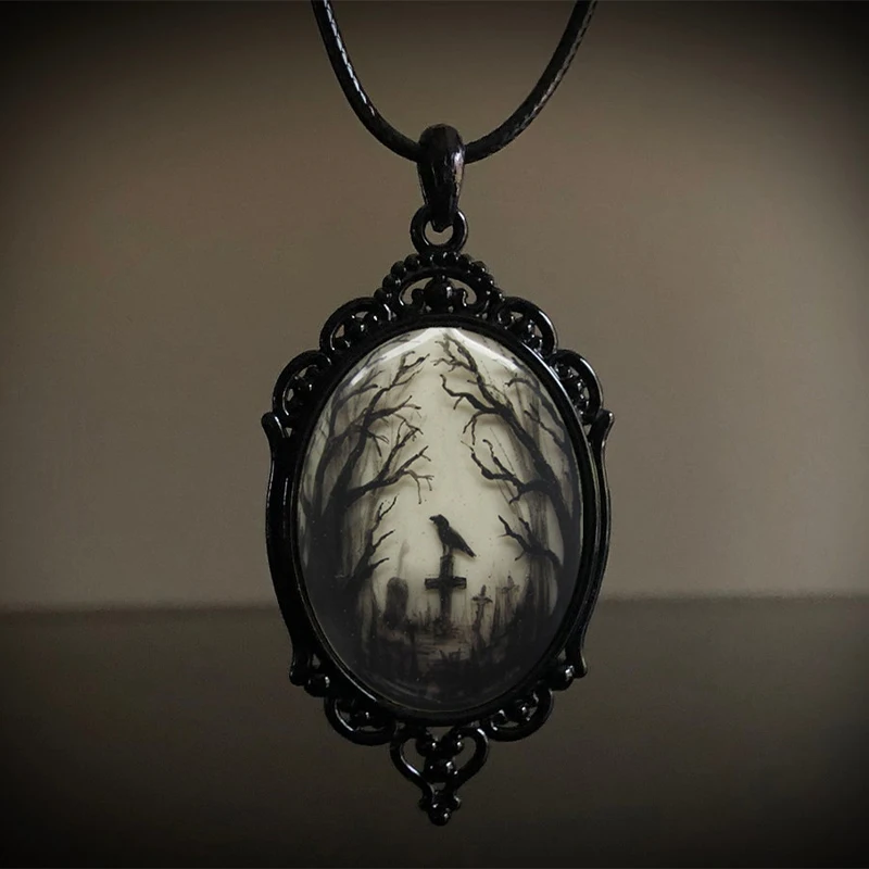 Gothic Crow Charmed Necklace