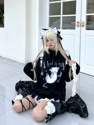 Harajuku Grunge Casual Cat Black Aesthetic Sweater Top