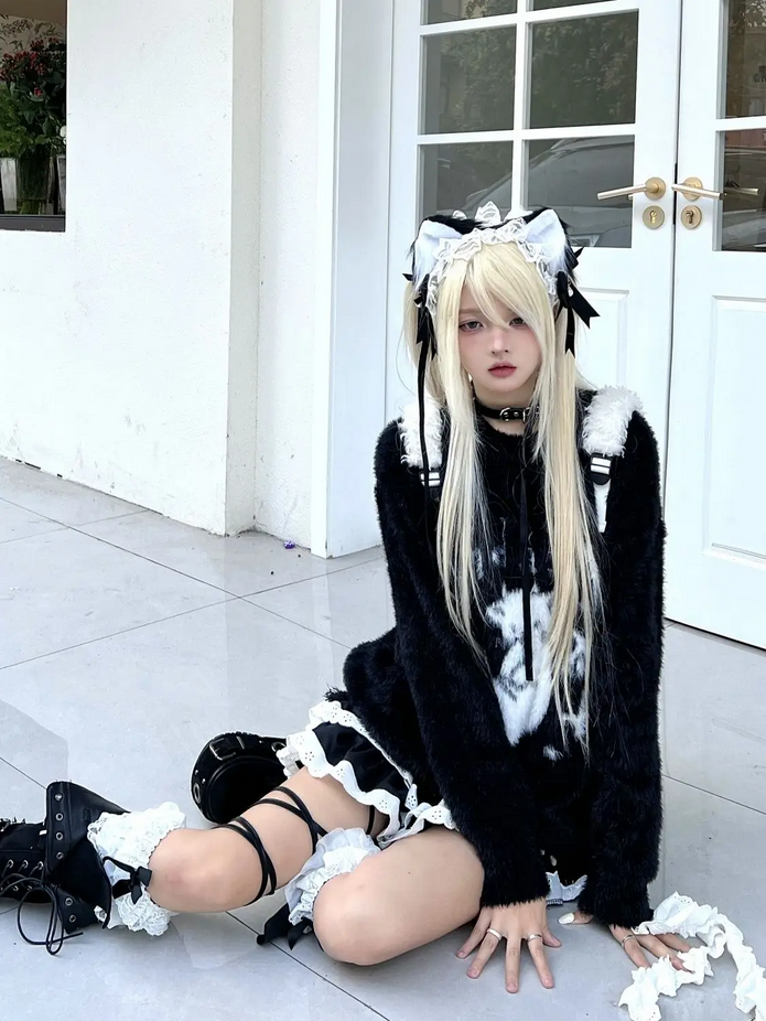Harajuku Grunge Casual Cat Black Aesthetic Sweater Top