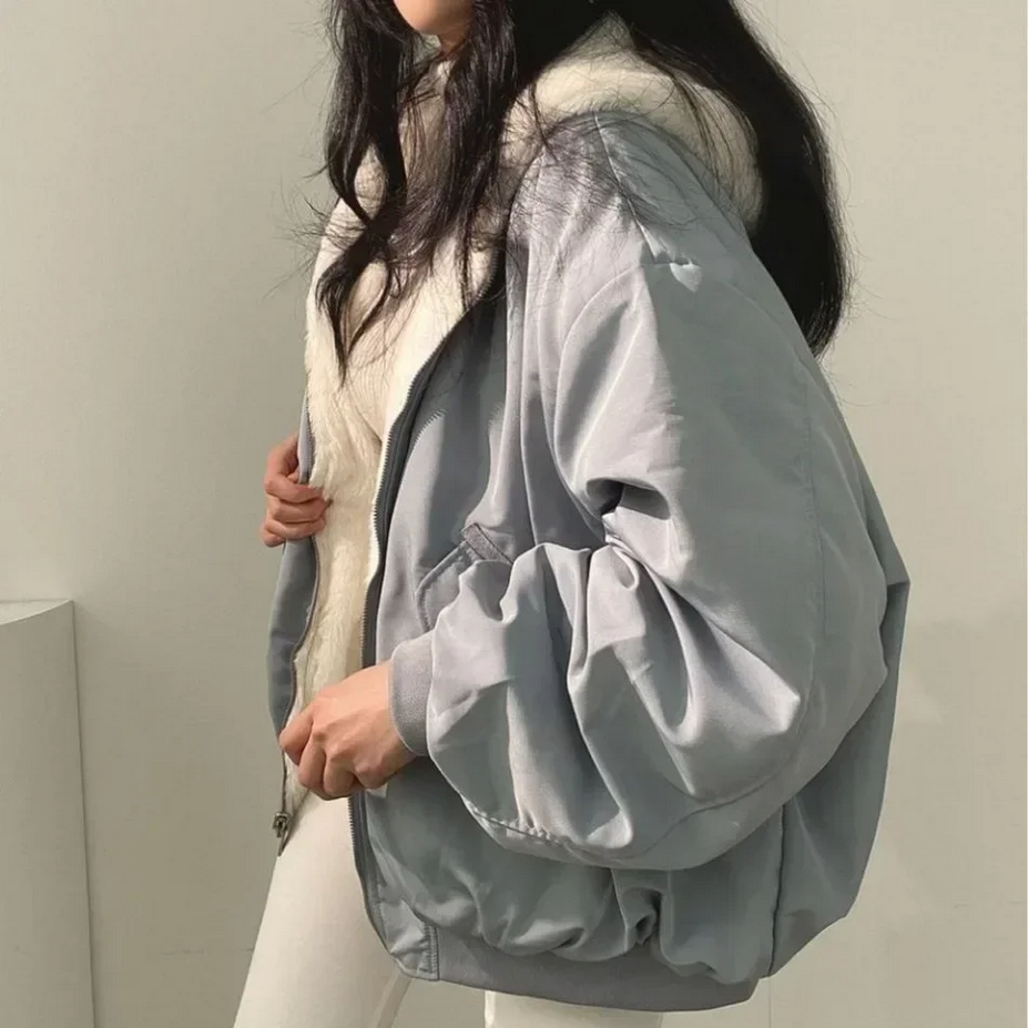 Double Sided Hooded Korean Zip up Coat