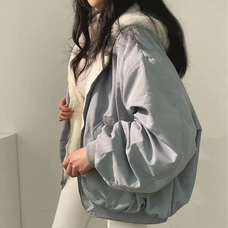 Double Sided Hooded Korean Zip up Coat