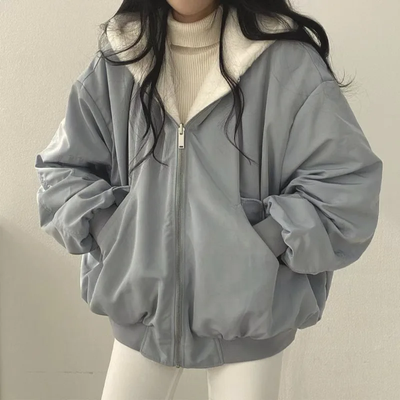 Double Sided Hooded Korean Zip up Coat