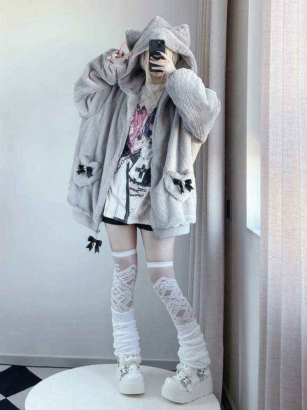 Autumn Winter Oversized Sweet  Kawaii Soft Coat Hoodie