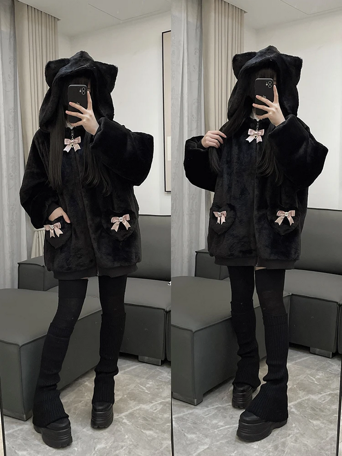 Autumn Winter Oversized Sweet  Kawaii Soft Coat Hoodie