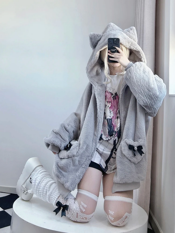 Autumn Winter Oversized Sweet  Kawaii Soft Coat Hoodie