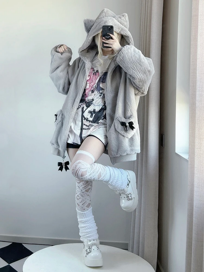Autumn Winter Oversized Sweet  Kawaii Soft Coat Hoodie
