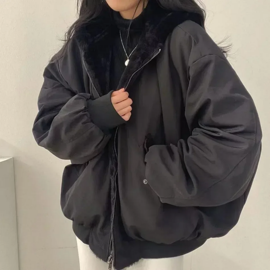Double Sided Hooded Korean Zip up Coat