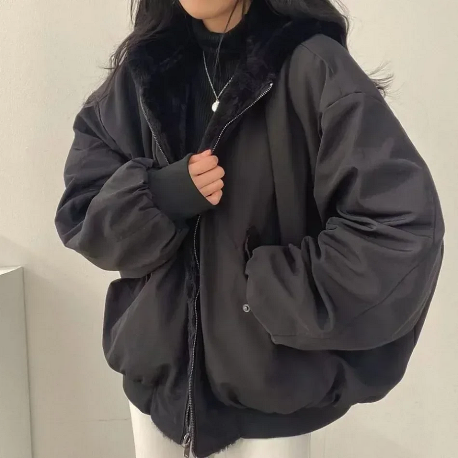 Double Sided Hooded Korean Zip up Coat
