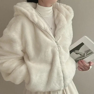 Kawaii Hooded Plush Women&#39;s Coat