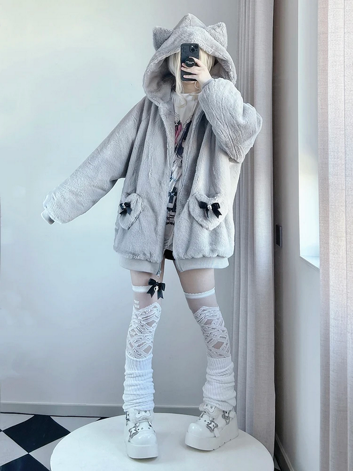 Autumn Winter Oversized Sweet  Kawaii Soft Coat Hoodie