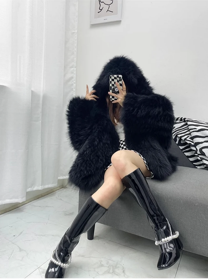 Chic Warm Soft Hooded Faux Fur Coat
