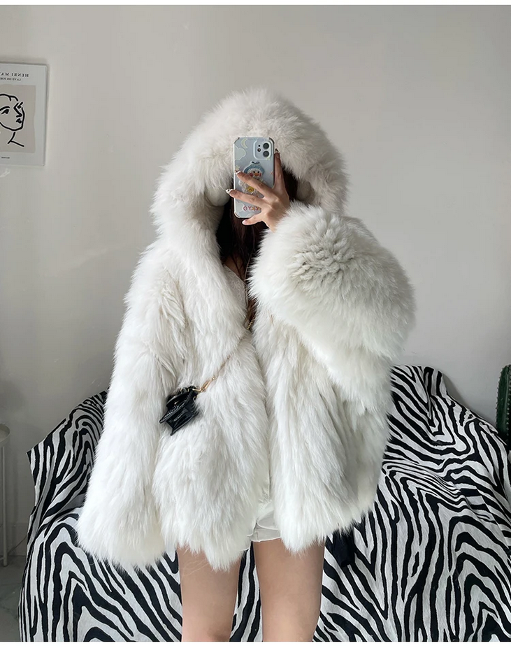 Chic Warm Soft Hooded Faux Fur Coat