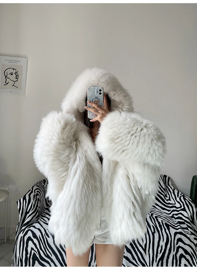 Chic Warm Soft Hooded Faux Fur Coat