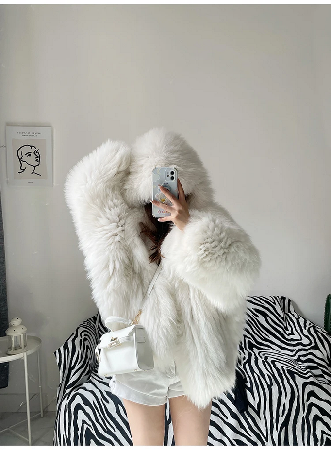 Chic Warm Soft Hooded Faux Fur Coat