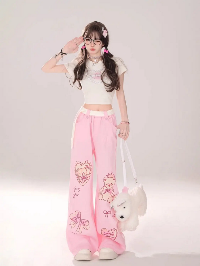Cute Printed Loose Sweatpants