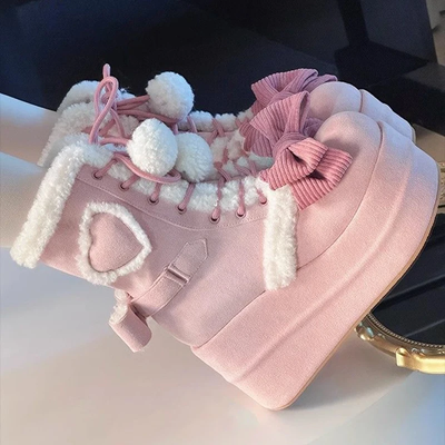 Bowknot Lace-up Kawaii  Lolita Mid-Calf Snow Boots