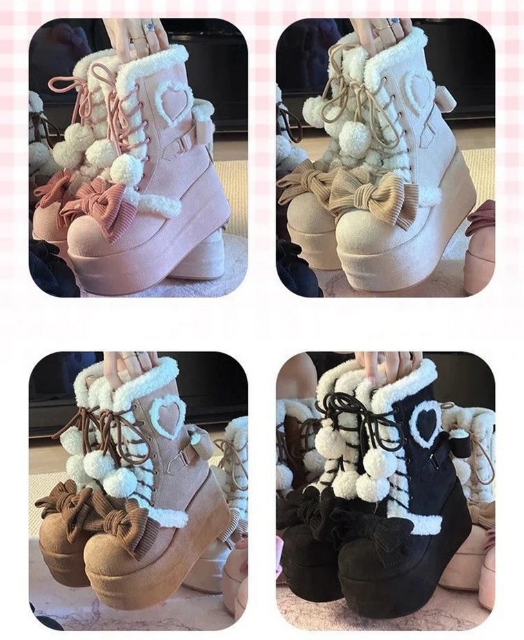 Bowknot Lace-up Kawaii  Lolita Mid-Calf Snow Boots