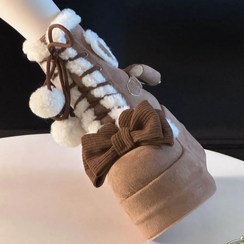 Bowknot Lace-up Kawaii  Lolita Mid-Calf Snow Boots
