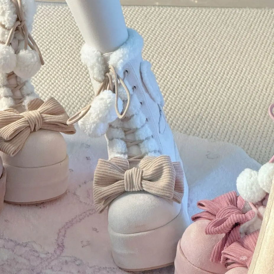 Bowknot Lace-up Kawaii  Lolita Mid-Calf Snow Boots