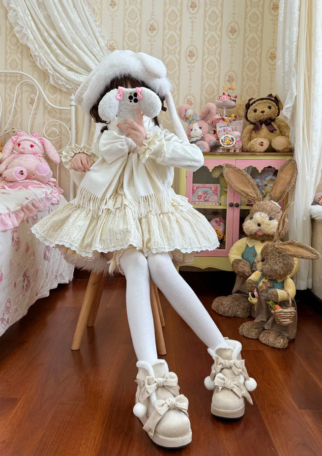 Plush Kawaii Bowknot  Winter Ankle Snow Boots