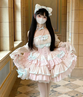 Elegant Lace Bow Ruffles Princess Party Dress