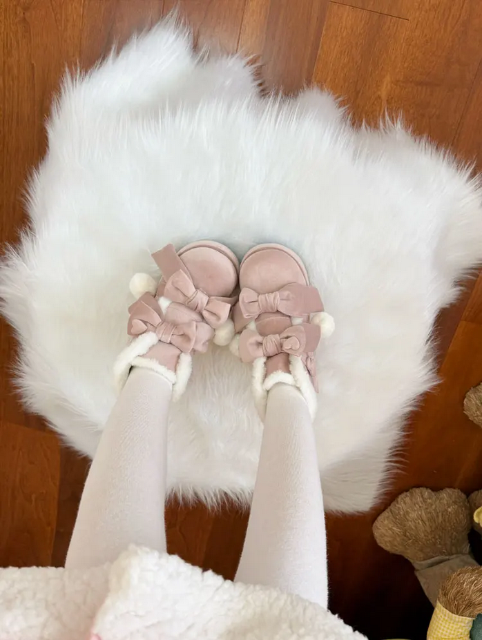 Plush Kawaii Bowknot  Winter Ankle Snow Boots