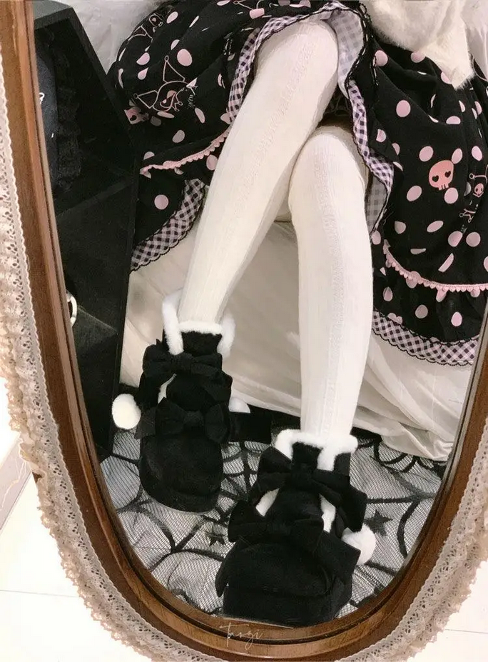 Plush Kawaii Bowknot  Winter Ankle Snow Boots