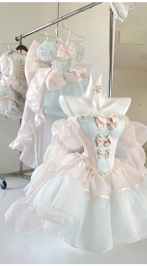 Sweet Bow Party Pink and Blue Kawaii Princess Dress