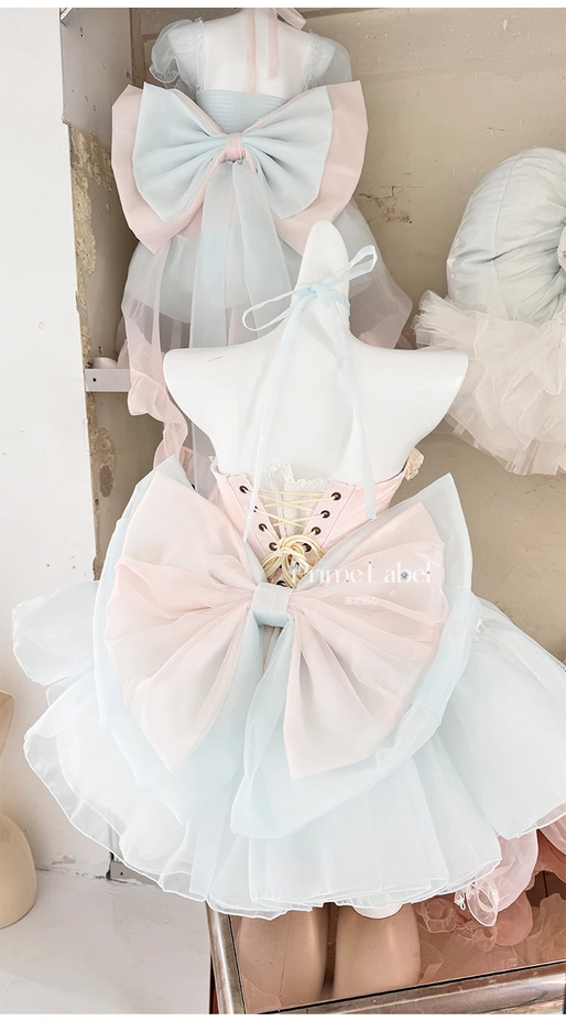 Sweet Bow Party Pink and Blue Kawaii Princess Dress
