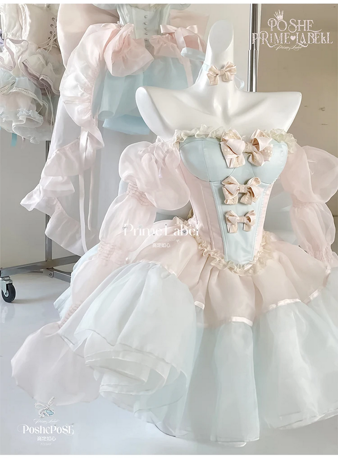 Sweet Bow Party Pink and Blue Kawaii Princess Dress